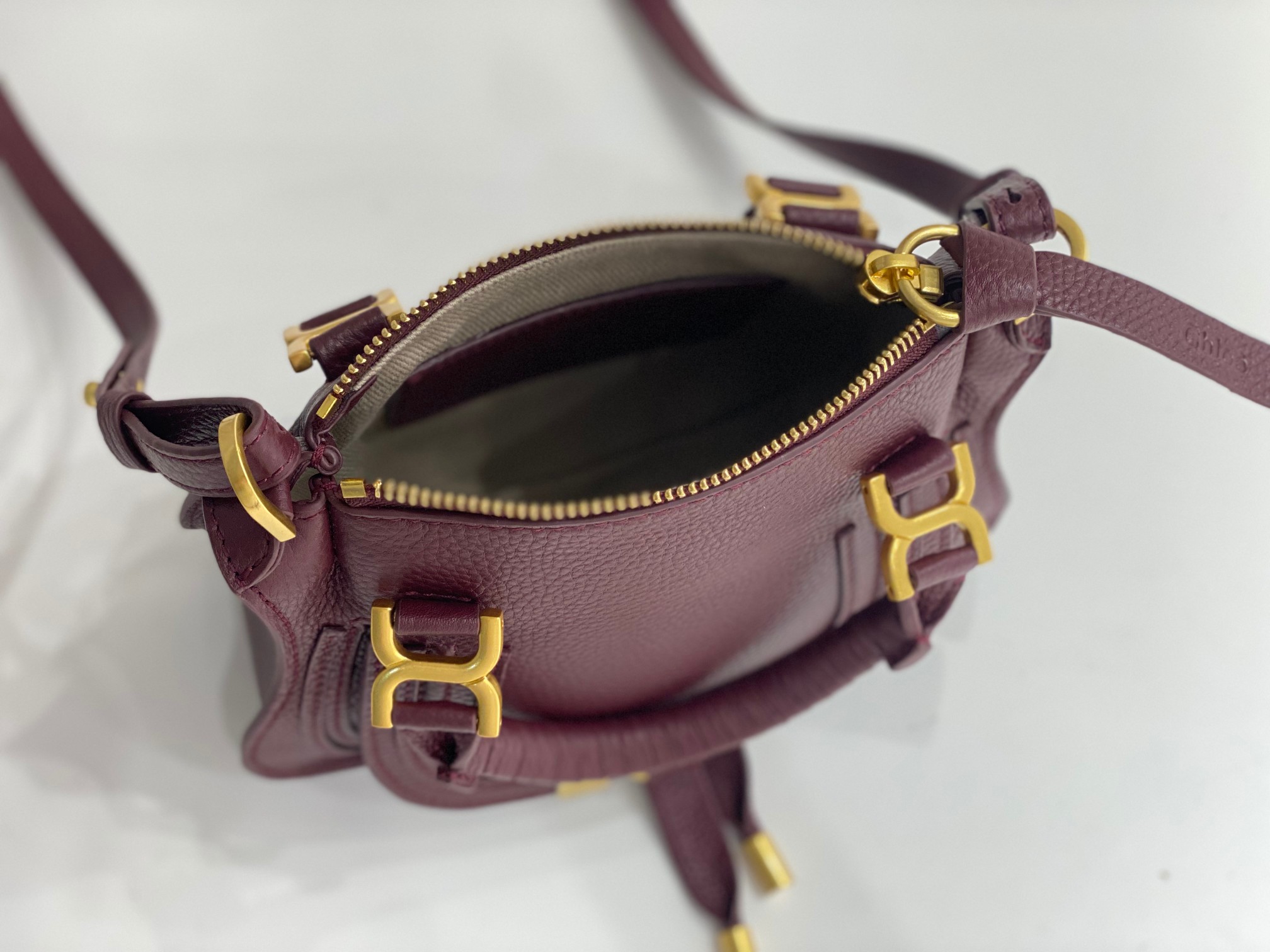 Chloe Mini Marcie Bag In Bordeaux Grained Leather